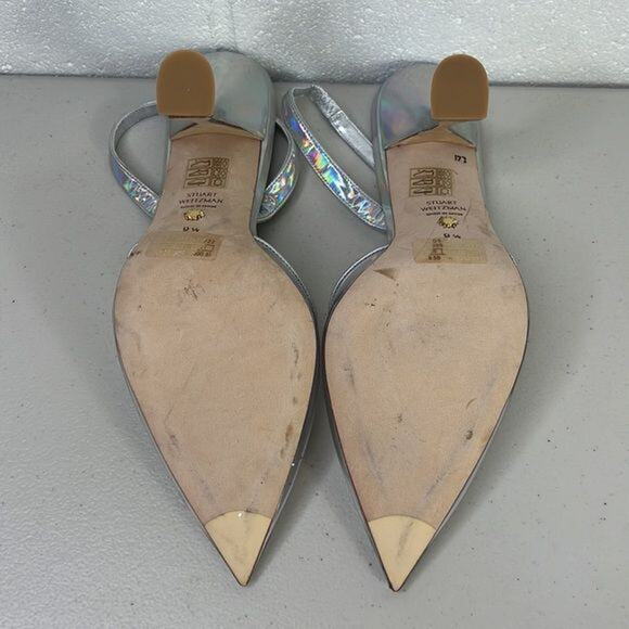 New womens Stuart Weitzman Sz 6 silver metallic STUART XCURVE 100 SLINGBACK heel - Picture 7 of 7